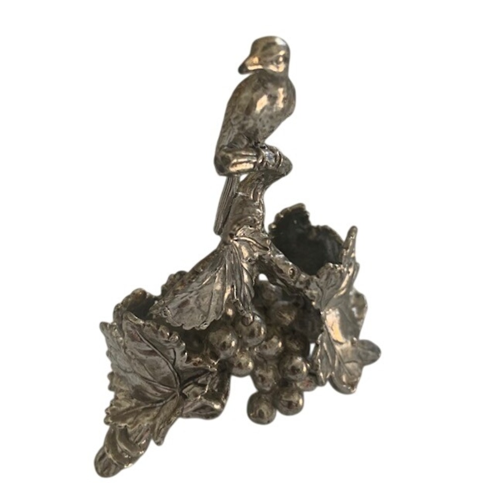 Vintage Bird Grapevine Salt Pepper Shaker Holder Silver Tone Country Cottage - Picture 9 of 11